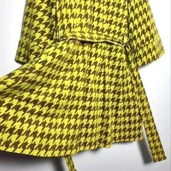 Ivy Jane RARE Vintage Houndstooth Coat In Muted Lime & Earth Brown With Belt XS